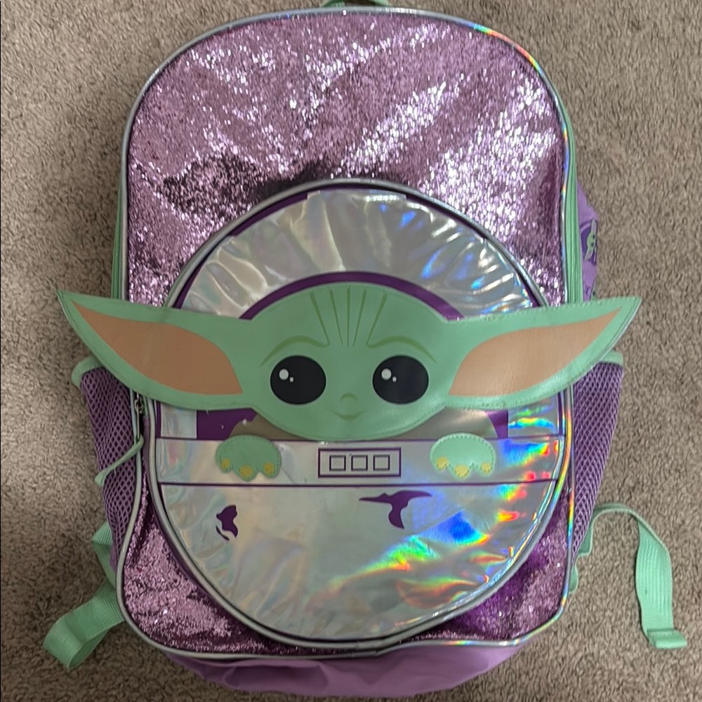 Purple and Green Baby Yoda school Backpack
